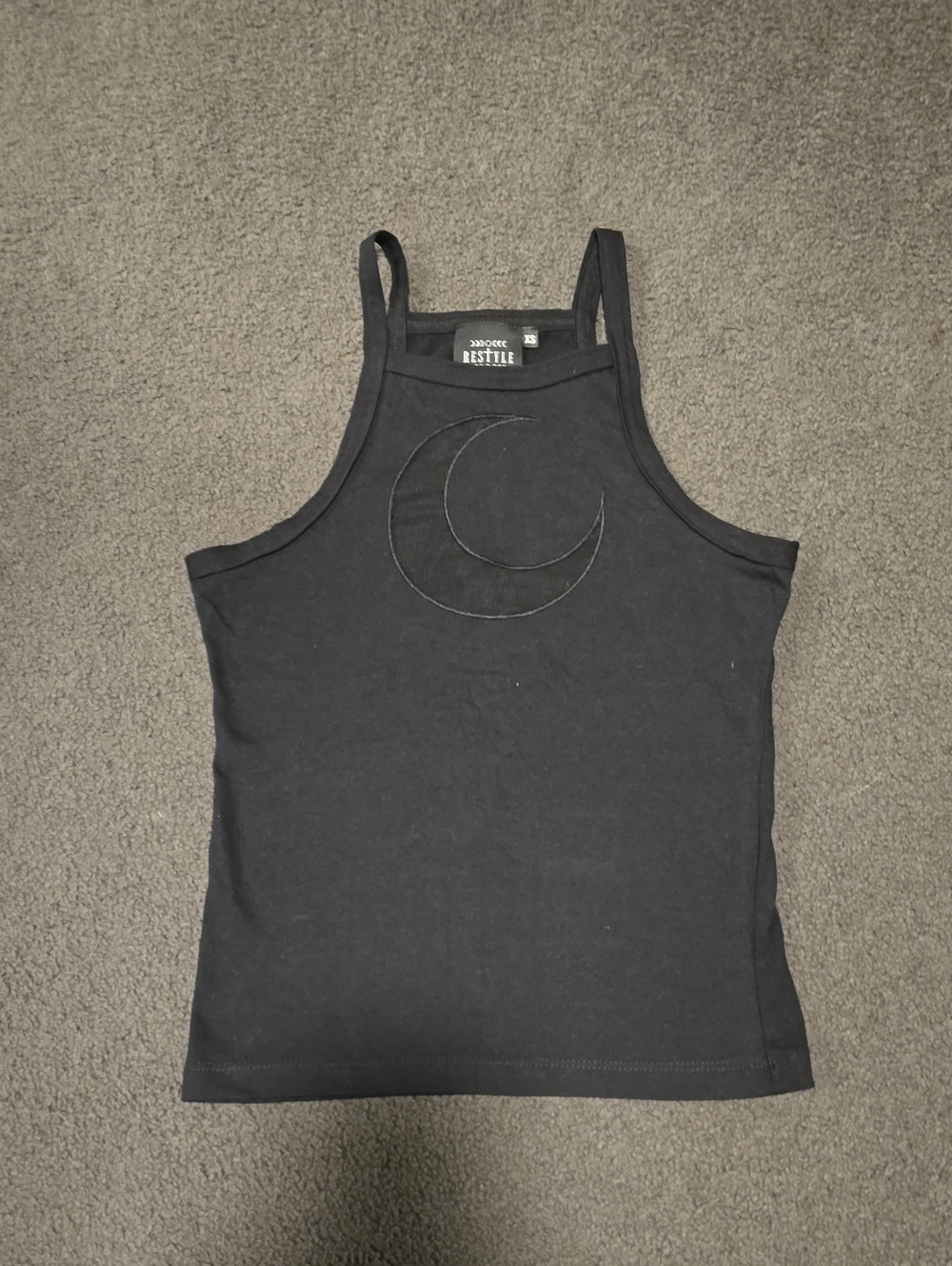 Restyle Black Crescent Moon Crop Tank Top